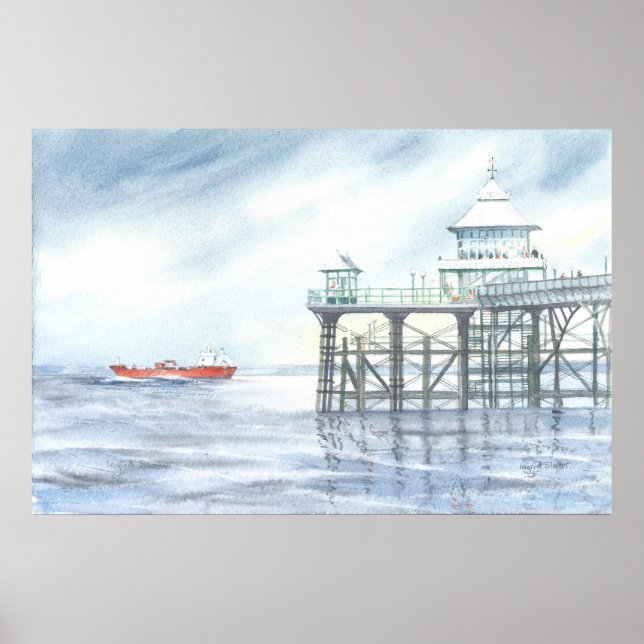 Schiff vorbei an Clevedon Pier Poster (Vorne)