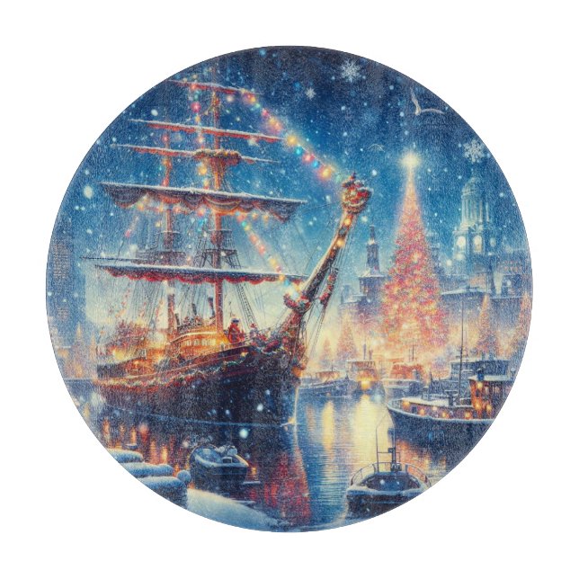 Schiff "Weihnachten/Winter" Schneidebrett (Vorderseite)