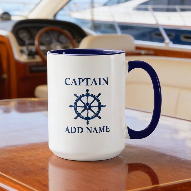 Schiff Wheel Helm & Captain oder Bootsname Large Tasse (Von Creator hochgeladen)