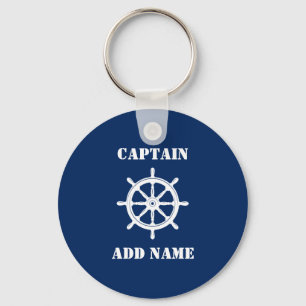 Schiff Wheel Helm Captain oder Bootsname Navy Blue Schlüsselanhänger