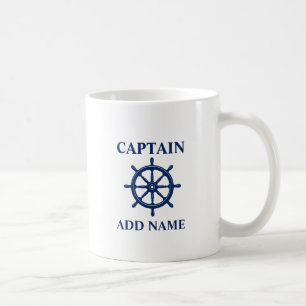Schiff Wheel Helm mit dem Namen des Kapitäns oder  Kaffeetasse