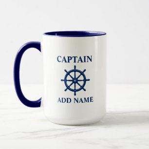 Schiff Wheels Helm & Captain or Boat Name Large Tasse