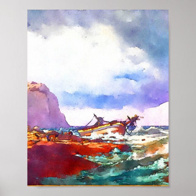 Schiffbruch an der Küste Norwegens Poster (Vorne)