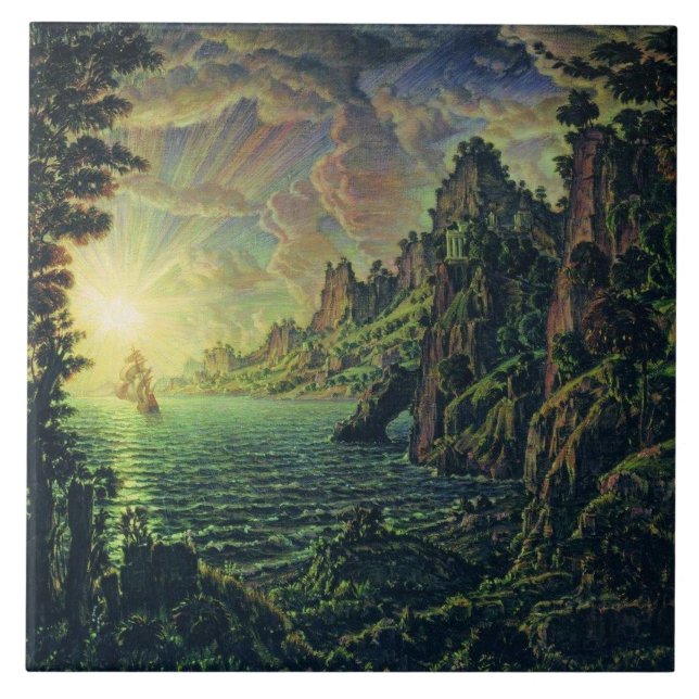 Schiffe: Abend Sun (von Konstantin Bogaevsky) Fliese (Vorderseite)