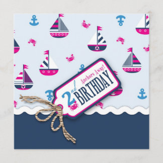 Schiffe ahoi! Mädchen-Geburtstag laden Quadrat 2 Einladung