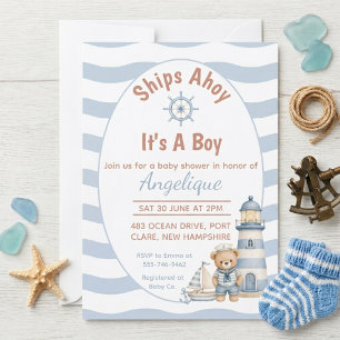 Schiffe Ahoy Es ist ein Junge Nautical Baby Shower Einladung