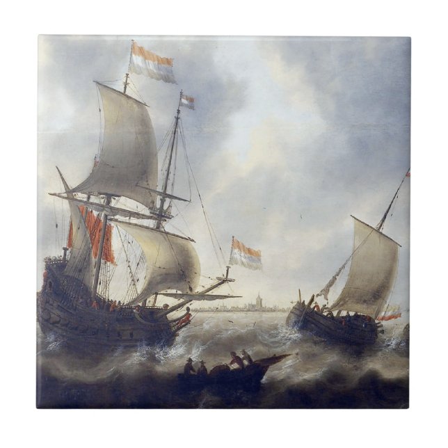 Schiffe auf See 1660er Jahre Fliese (Vorderseite)