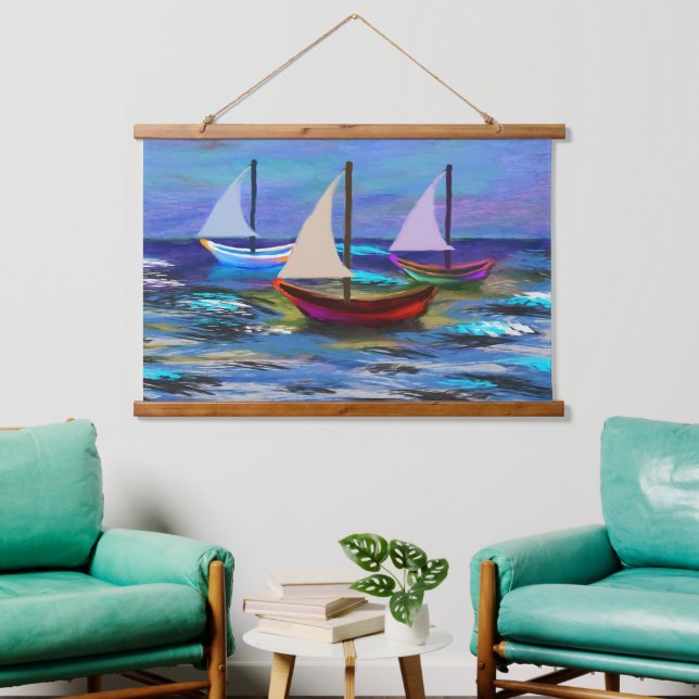 Schiffe auf See Wandteppich Mit Holzrahmen (Wohnzimmer)