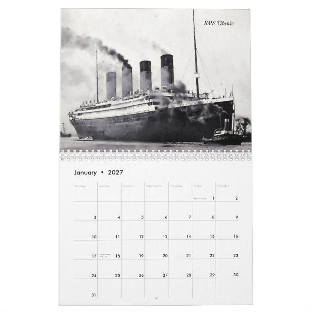 Schiffe der weißen Stern-Linie Kalender (Jan 2027)