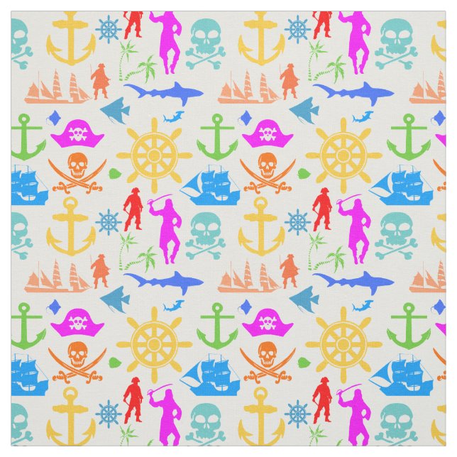 Schiffe, Fische, Piraten. Farbenfrohe Schönheitsmu Stoff (Muster)