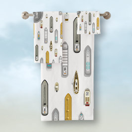 Schiffe für Wasserfahrzeuge Auf weißem Fluss w Mon Badhandtuch Set