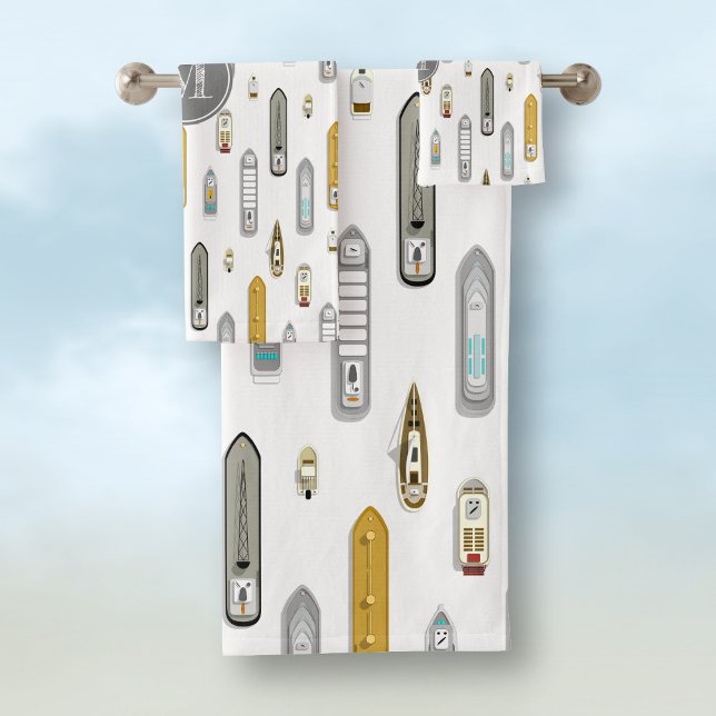 Schiffe für Wasserfahrzeuge Auf weißem Fluss w Mon Badhandtuch Set (Von Creator hochgeladen)