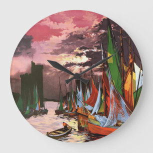 Schiffe im Hafen von La Rochelle Kunst Große Wanduhr