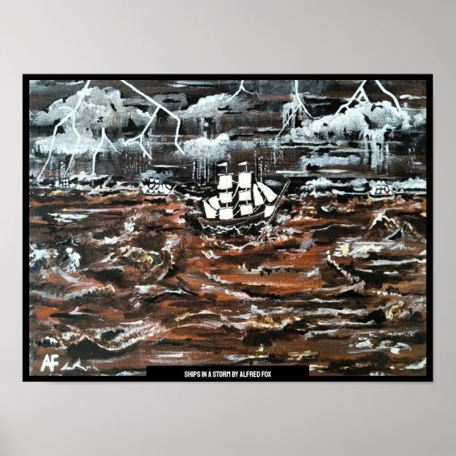 Schiffe in einem Sturmgemälde von Alfred Fox Poster (Vorne)