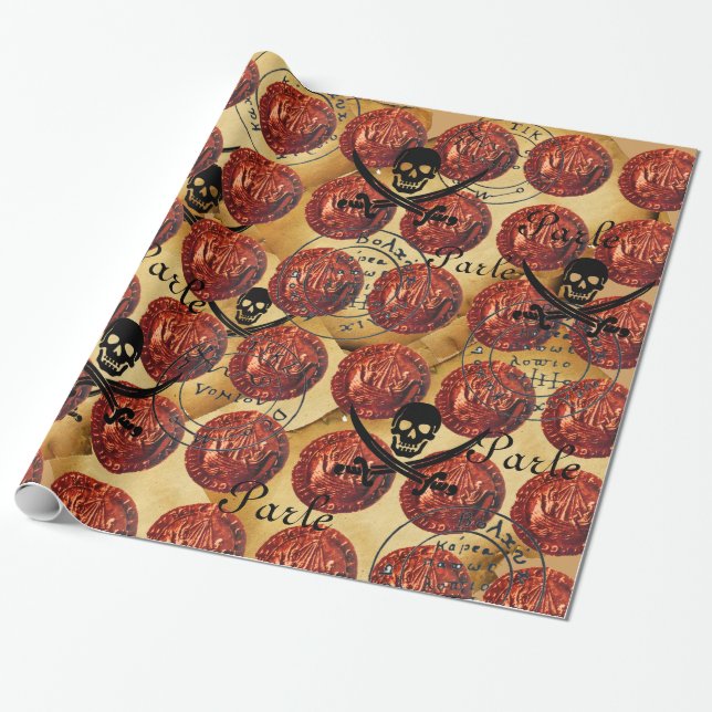 SCHIFFE, SKULL,SCHWERTER,PIRATEN-SCHLACHTKARTEN GESCHENKPAPIER (Ungerollt)