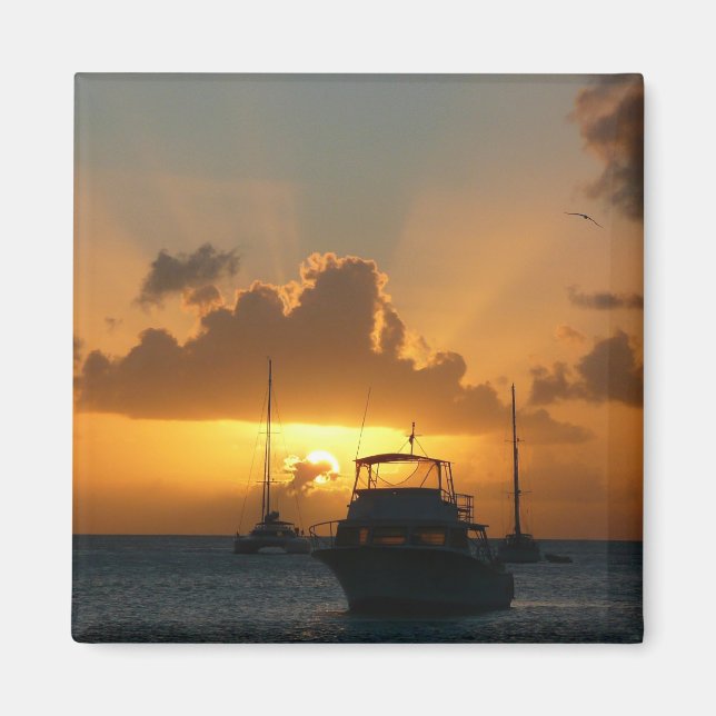 Schiffe und Sonnenuntergang tropische Seascape Magnet (Vorne)
