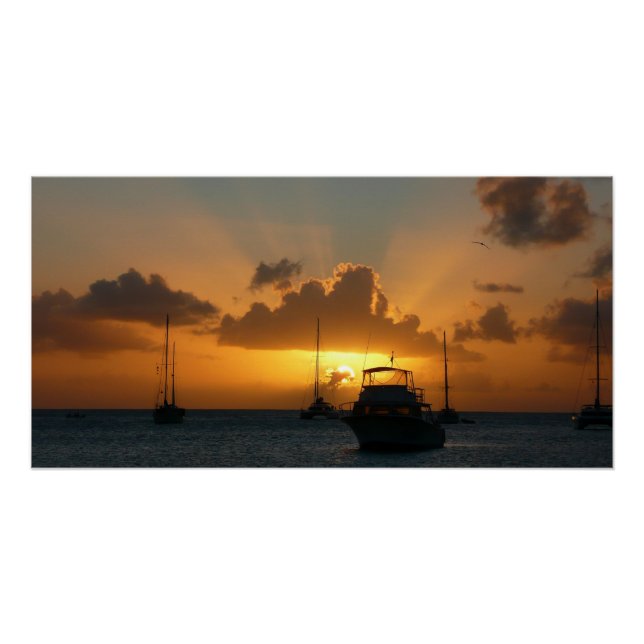 Schiffe und Sonnenuntergang tropische Seascape Poster (Vorderseite)