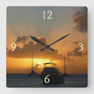 Schiffe und Sonnenuntergang tropische Seascape Quadratische Wanduhr