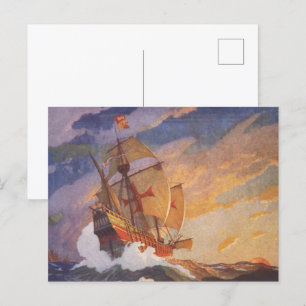 Schiffe von Christoph Kolumbus auf See von N.C. Wy Postkarte