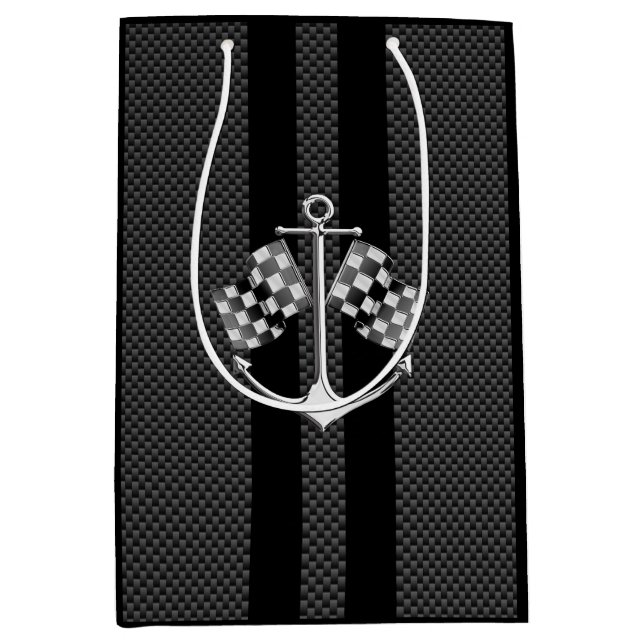 Schifffahrt Nautical Checkered Carbon Fibre Style Mittlere Geschenktüte (Vorderseite)
