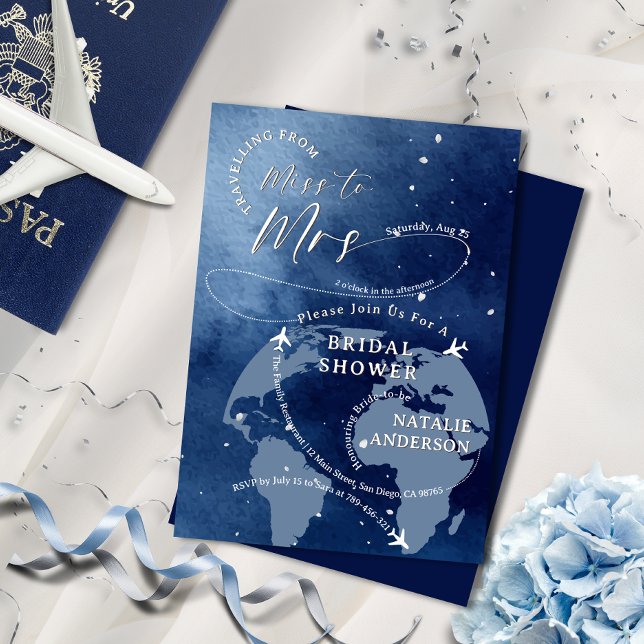 Schifffahrt von Miss nach Brautparty Einladung (Navy Travelling From Miss to Mrs Bridal Shower Invitation)
