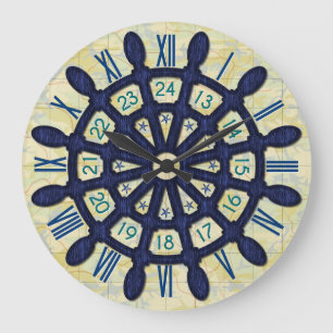 Schiffs-Helm-hölzerner Rad-blauer Seeseemann-alte Große Wanduhr