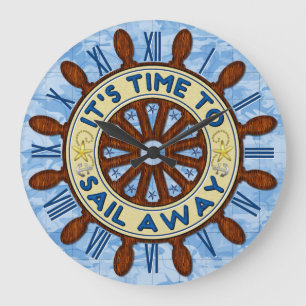 Schiffs-Helm-hölzernes Rad-blaues Große Wanduhr