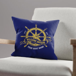Schiffs-Steuerrad Willkommen an Bord Navy Blau Gol Kissen