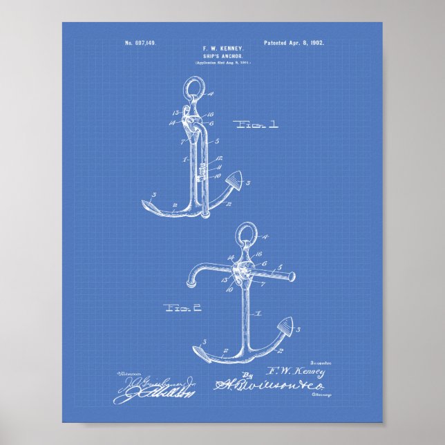 Schiffsanker 1902 Patentart Blueprint Poster (Vorne)
