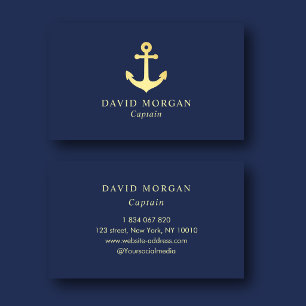 Schiffskapitän Anchor Logo Navy und Gold Visitenkarte