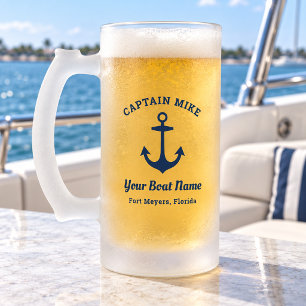 Schiffskapitän Benutzerdefinierter Bootname Hafen Mattglas Bierglas