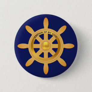 Schiffskapitän goldenes Schiffshelm auf blau Button