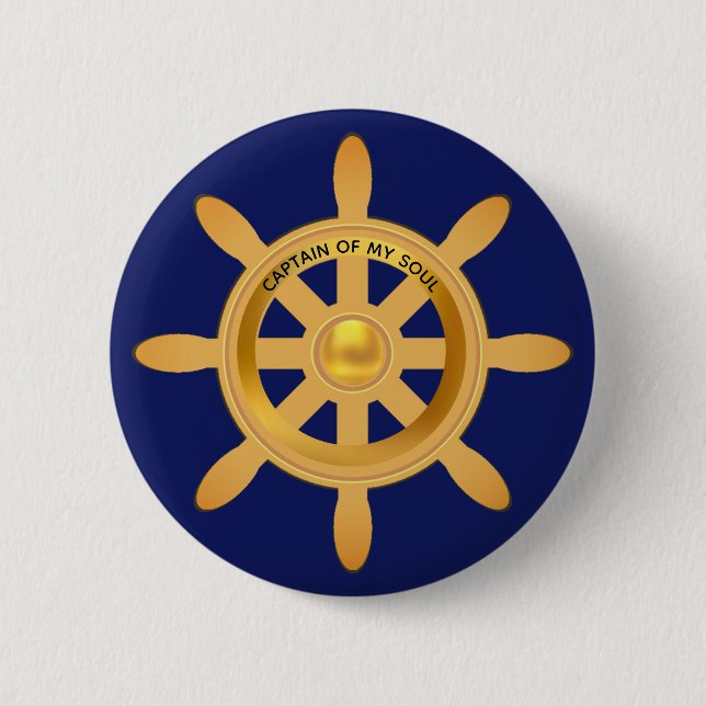 Schiffskapitän goldenes Schiffshelm auf blau Button (Vorderseite)