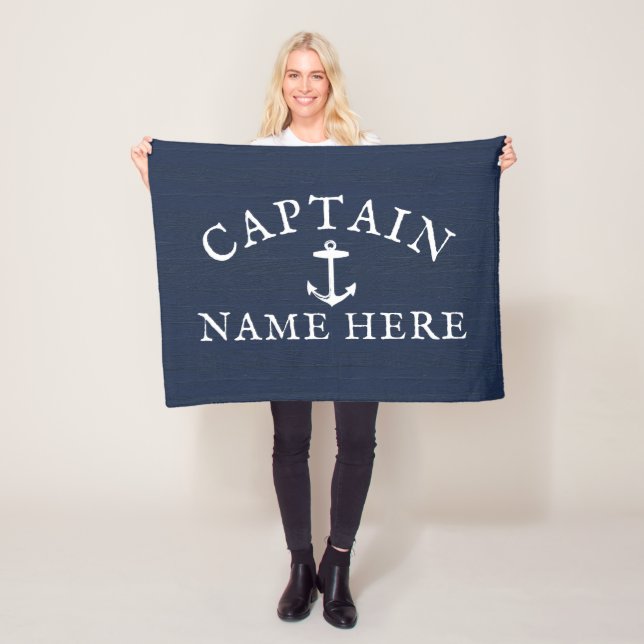 Schiffskapitän Name Nautical Anchor Navy Blue Fleecedecke (Beispiel)