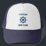 Schiffskapitän oder Schiffsnamensschiffe Rad Helm Truckerkappe<br><div class="desc">Nautical Ships Wheel Helm mit Personalisiertem Captain oder Boat Name Hat.</div>