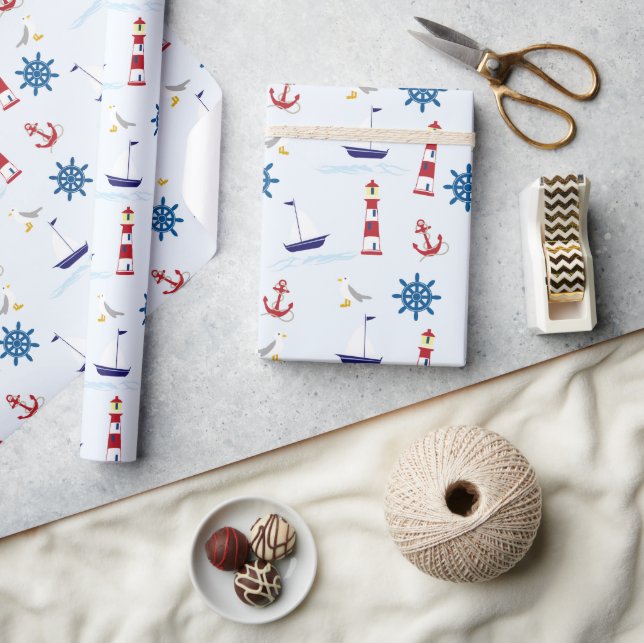 Schiffsmuster, Segel, Anker Geschenkpapier (Kunsthandwerk)