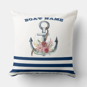 Schiffsname, Anker Blumen Navy Blau Streifen Kissen