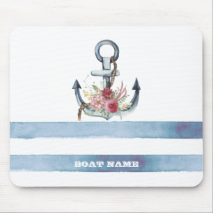 Schiffsname,Anker Blumen Streifen Mousepad