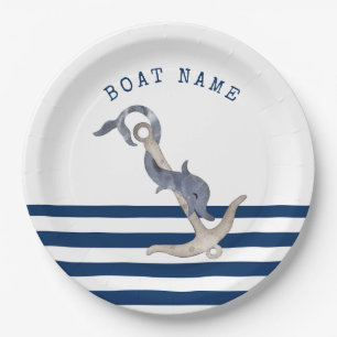 Schiffsname,Anker-Delfin Marineblau Pappteller