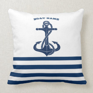 Schiffsname, Anker Navy Blau Weiße Streifen Kissen