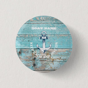 Schiffsname Anker Rustikales Holz Button
