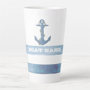 Schiffsname,Anker,Seil,Hellblaue Streifen  Milchtasse