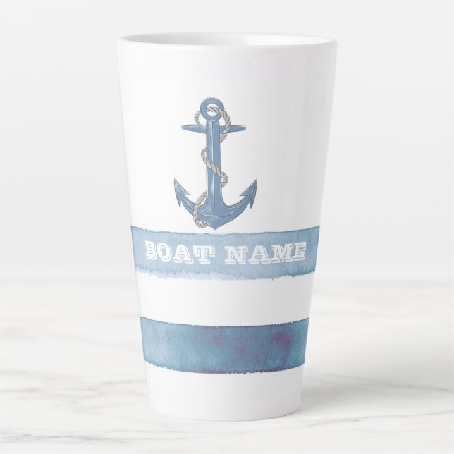 Schiffsname,Anker,Seil,Hellblaue Streifen  Milchtasse (Vorderseite)