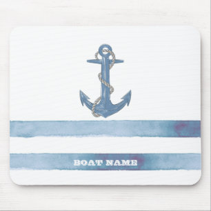 Schiffsname,Anker,Seil,Hellblaue Streifen  Mousepad