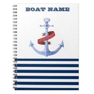 Schiffsname,Blauer Anker Marineblaue Streifen Notizblock