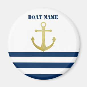 Schiffsname, Goldener Anker Marineblaue Streifen Magnet