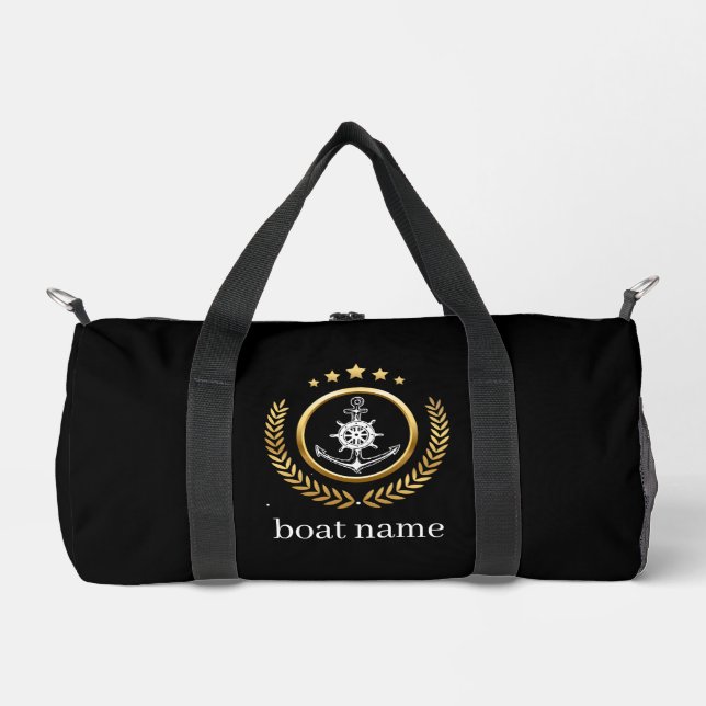 Schiffsname Kompass Anker Lorbeer Navy Reisetasche Duffle Bag (Vorderseite)