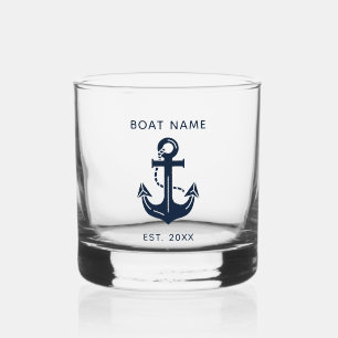 Schiffsname mit nautischem Anker Whiskyglas