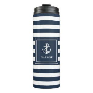 Schiffsname Navy Blau Streifen Nautical Anker Thermosbecher
