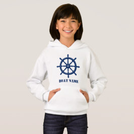 Schiffsname oder Ihr Name Helm Wheel Navy White Hoodie